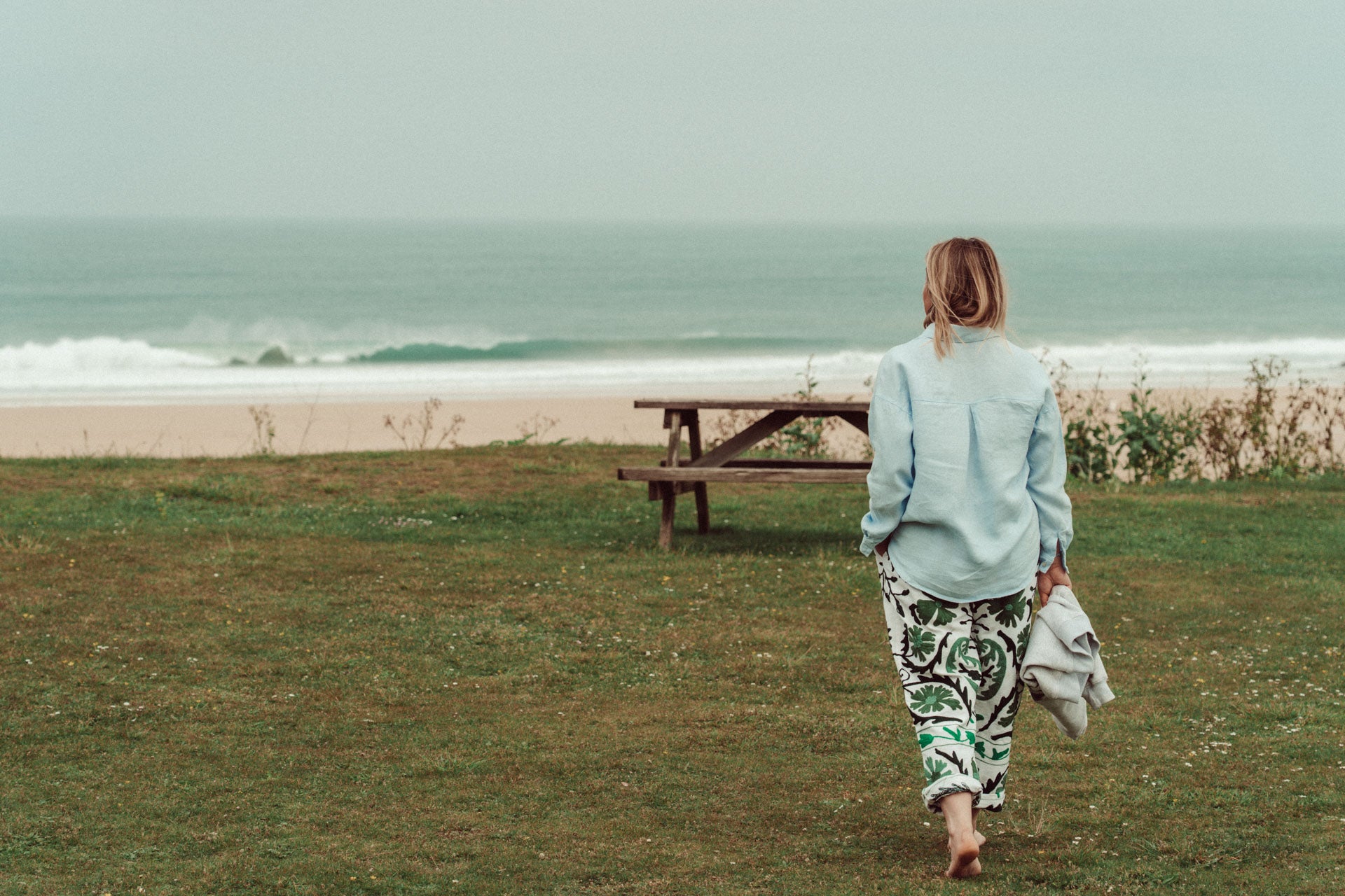 Suzani White with Multi Green Cotton Trouser