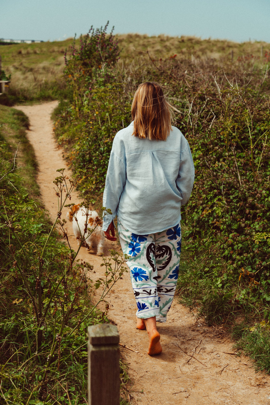 Suzani White with Multi Blue Cotton Trouser