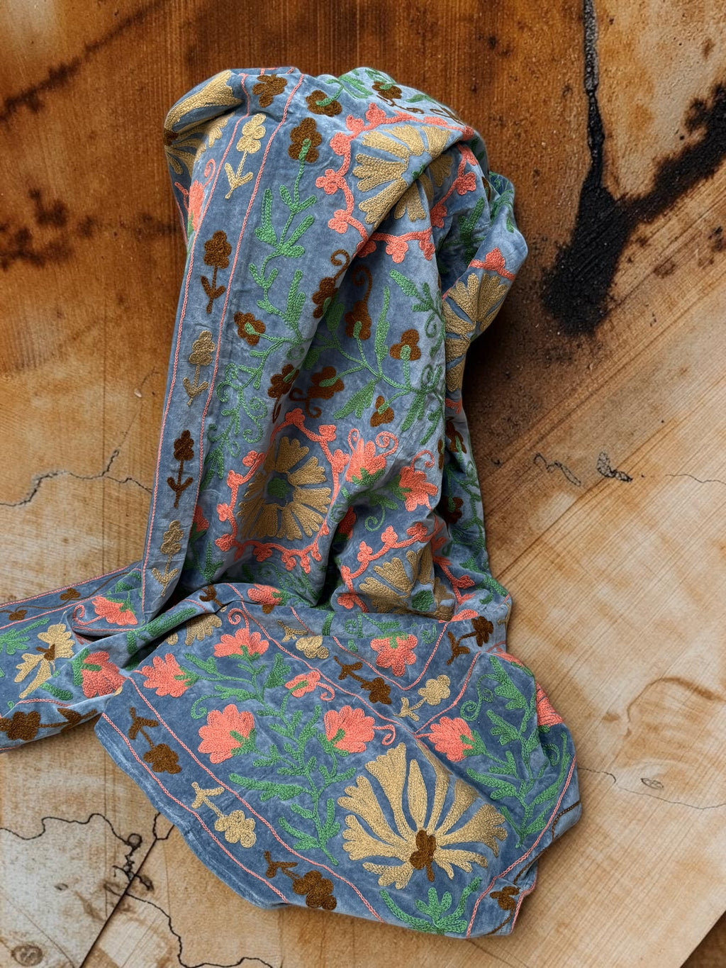 Suzani Velvet Throw - Dusty Blue Multi