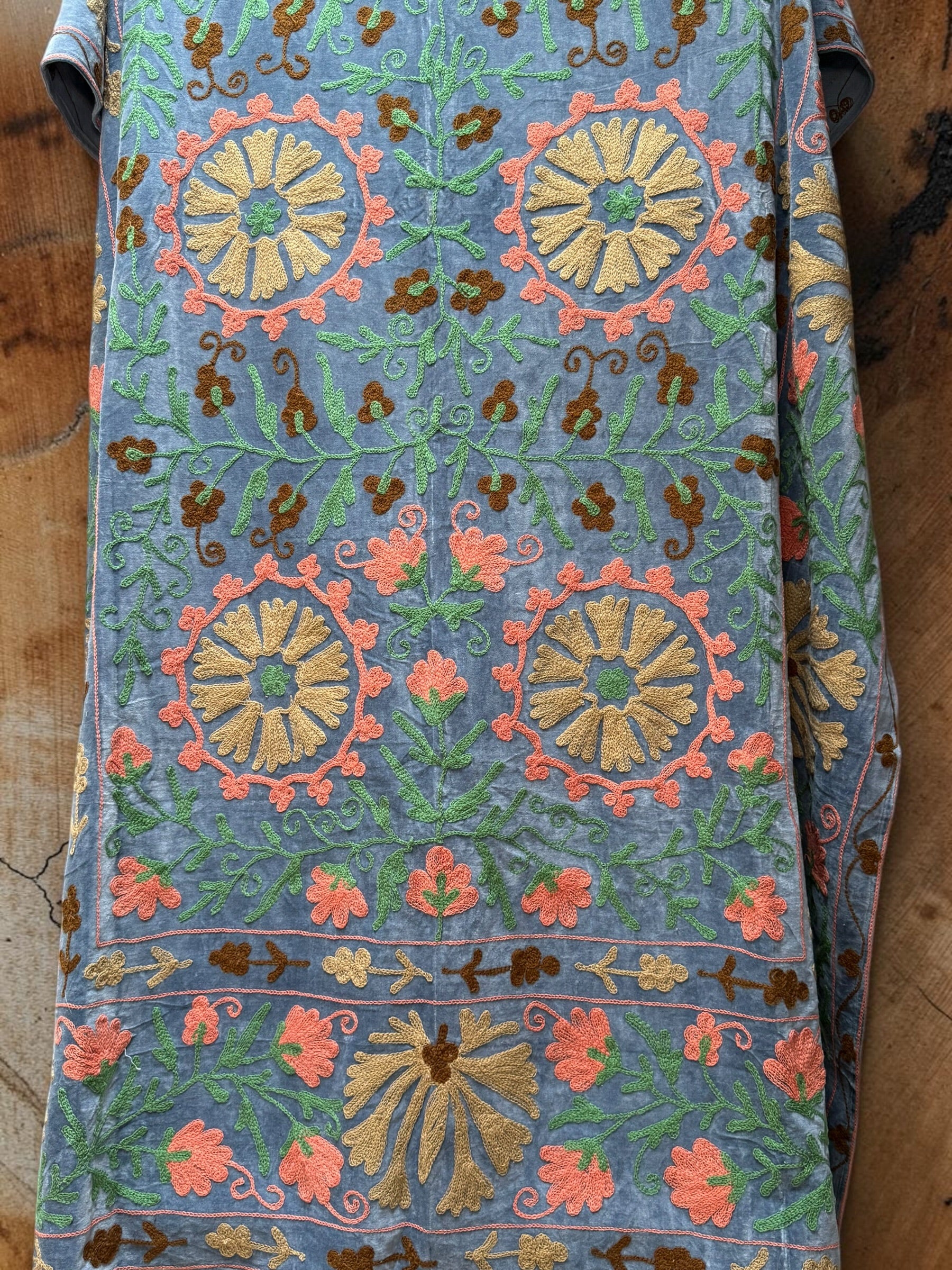 Suzani Velvet Throw - Dusty Blue Multi