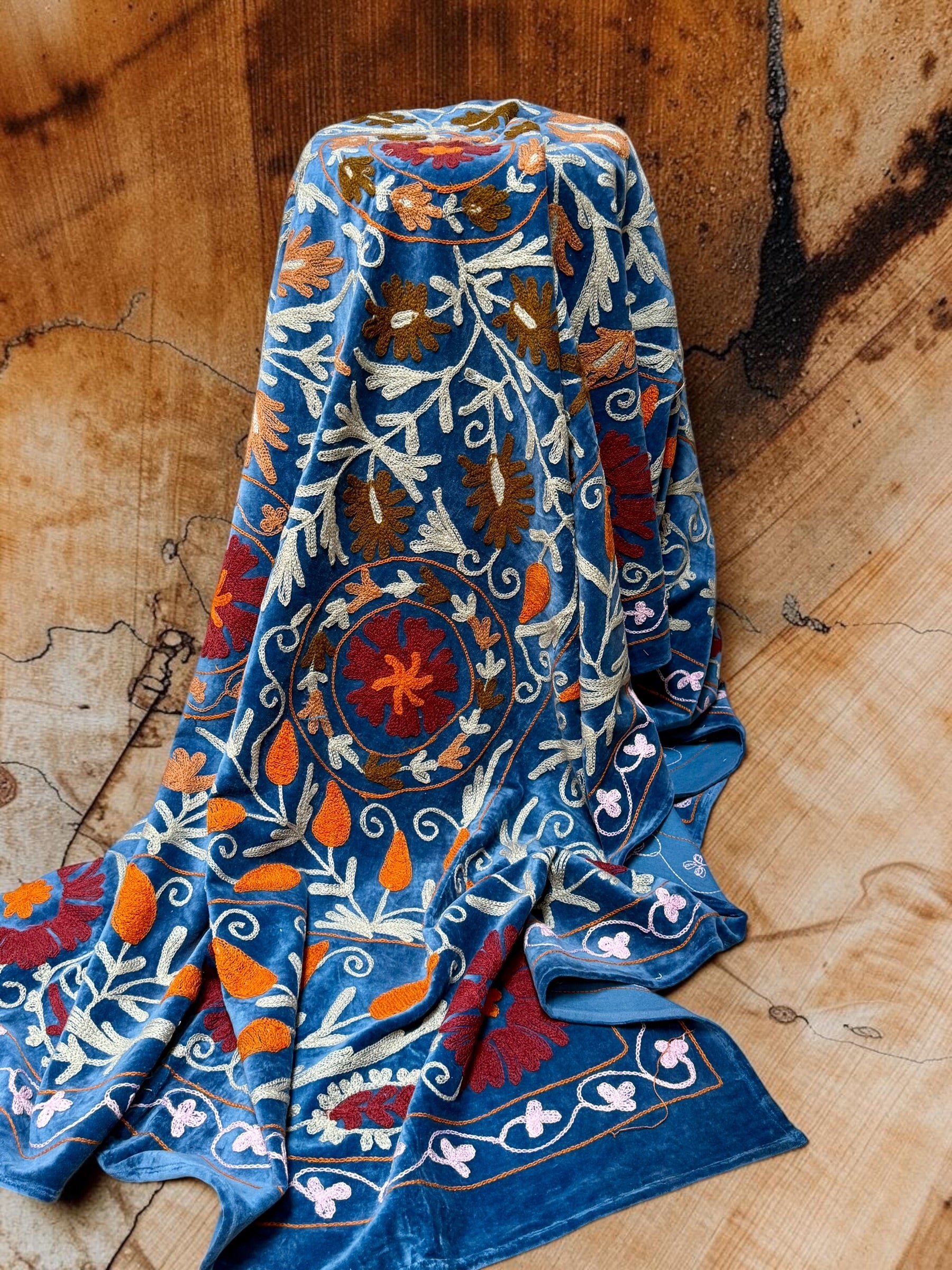 Suzani Velvet Throw - Navy Multi