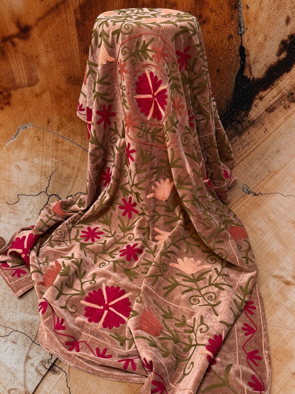 Suzani Velvet Throw - Camel Multi