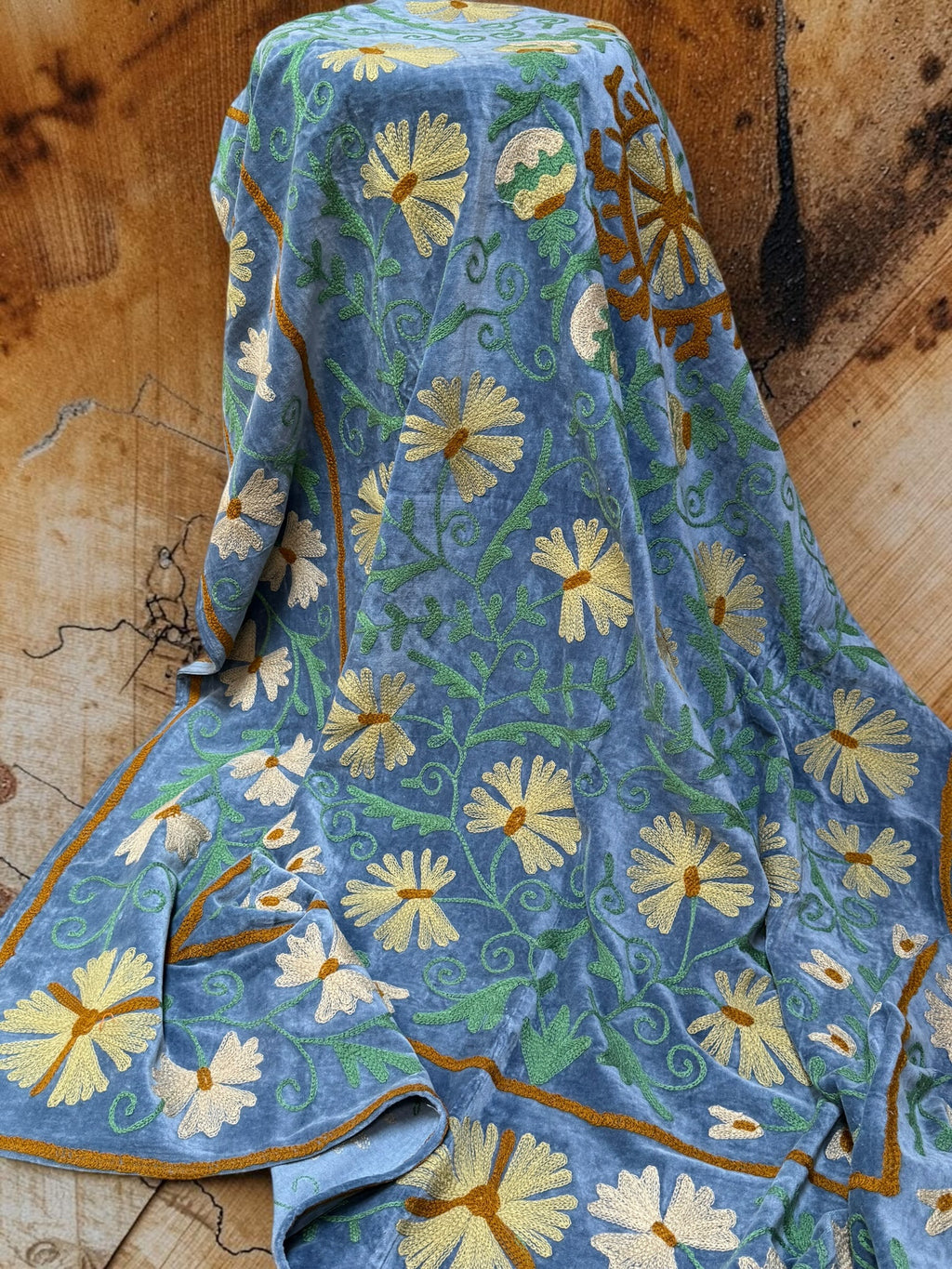 Suzani Velvet Throw - Sky Blue Multi