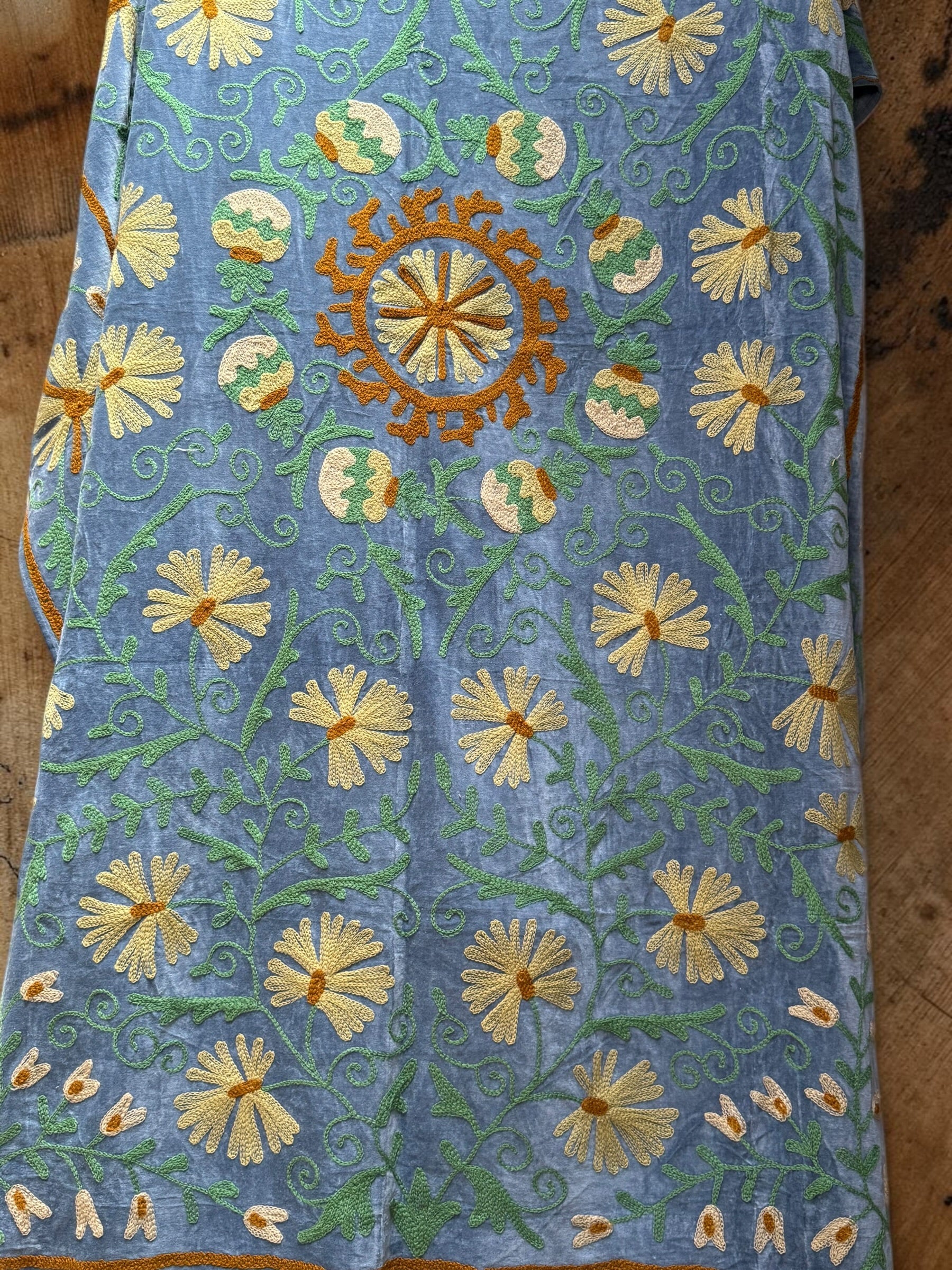 Suzani Velvet Throw - Sky Blue Multi