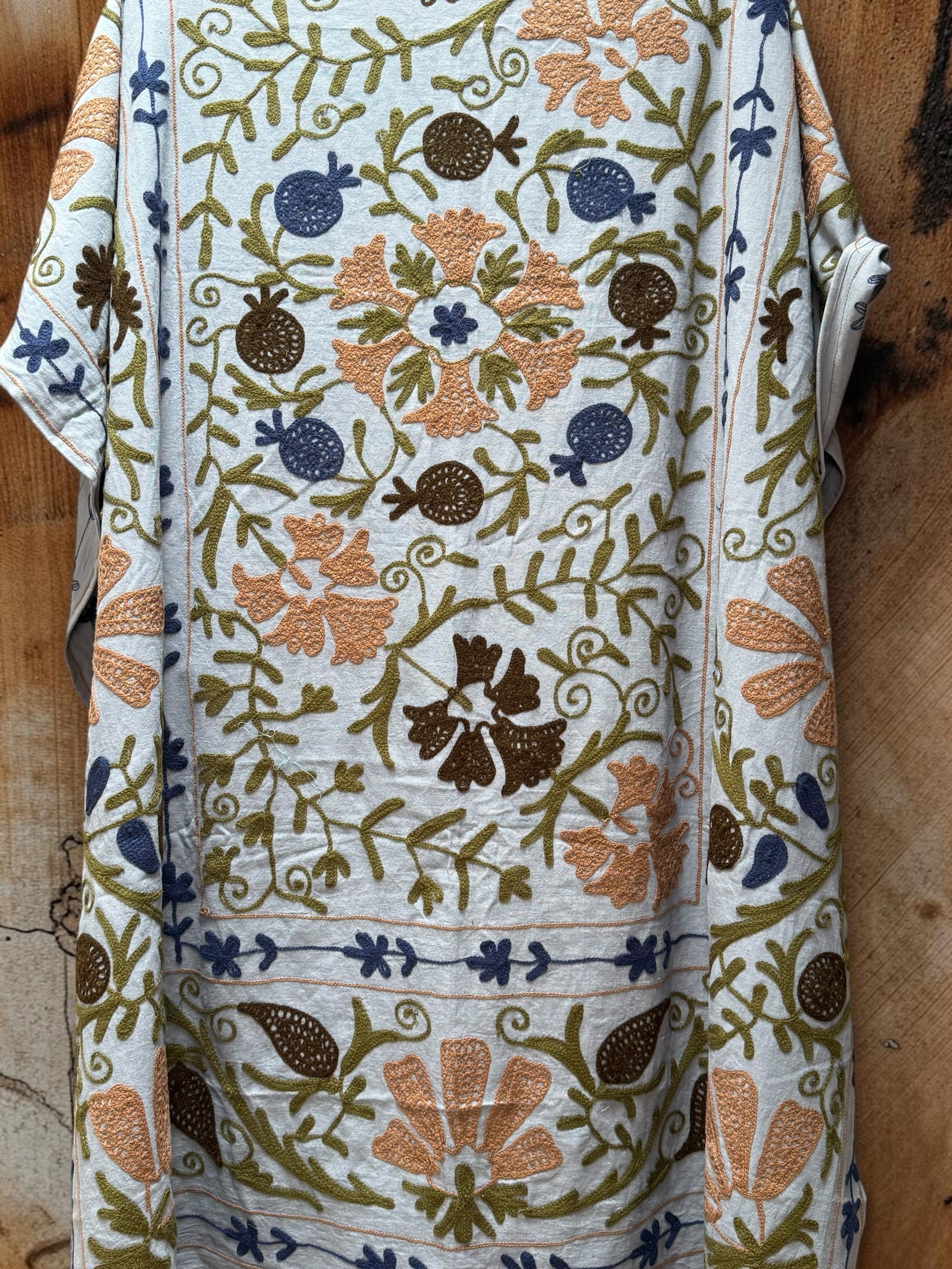 Suzani Cotton Throw -  Grey Blue Multi