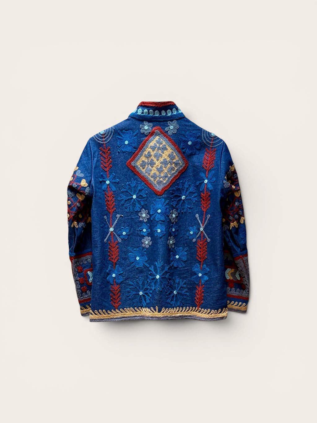Suzani Cotton Demin Jacket: Blue & Red Stripe