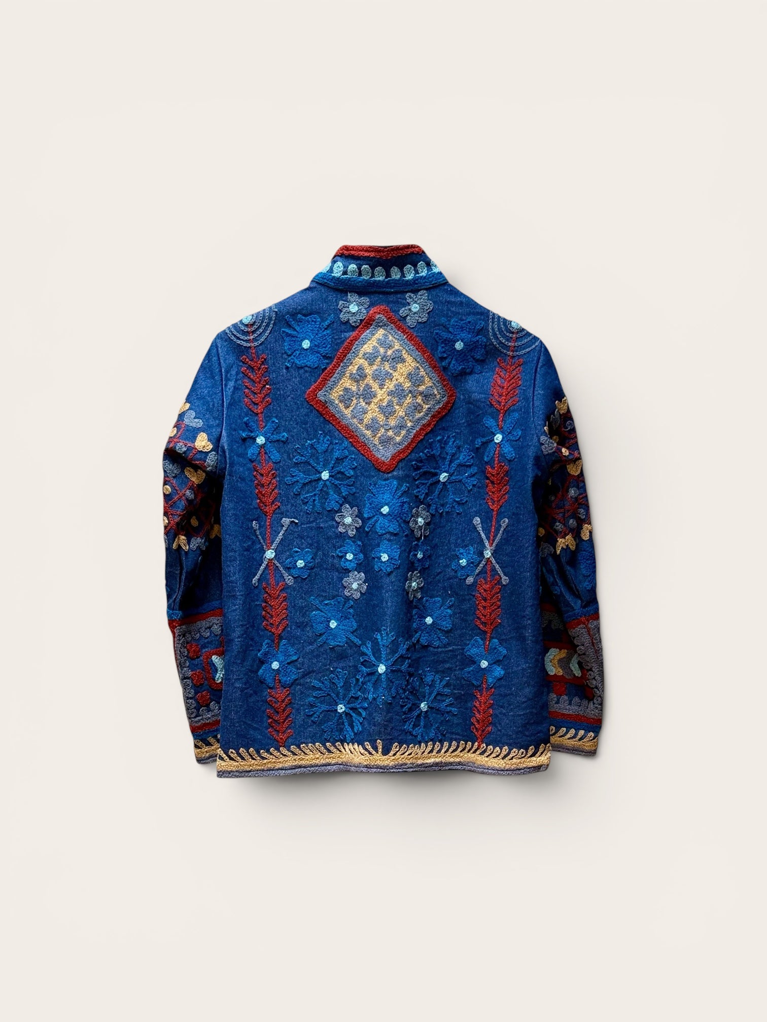 Suzani Cotton Demin Jacket: Blue & Red Stripe