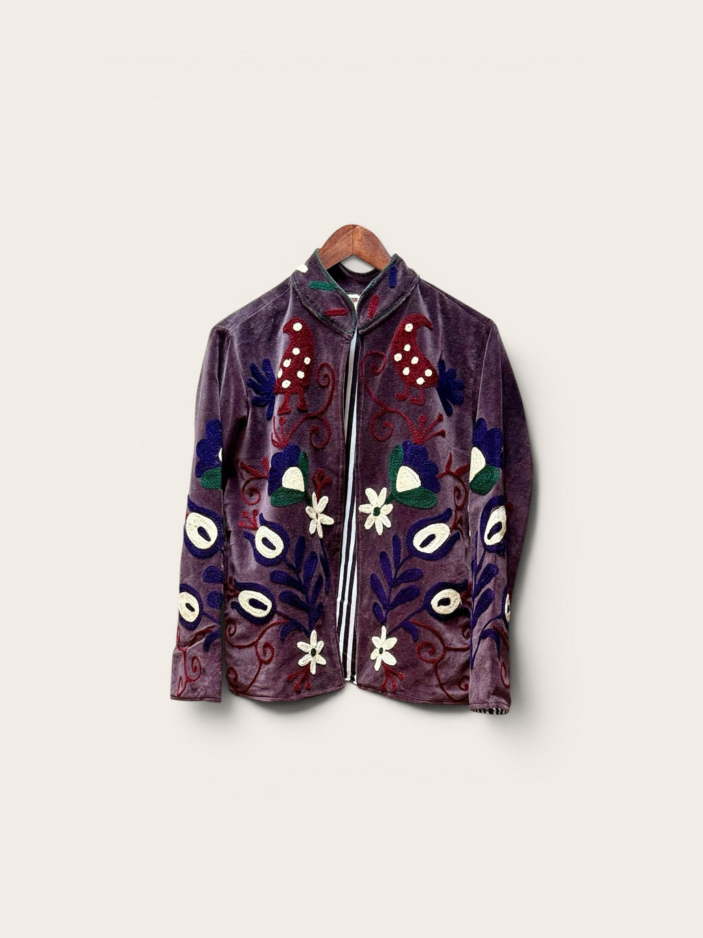Suzani Velvet Aubergine Jacket: Floral Birds