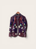 Suzani Velvet Aubergine Jacket: Floral Birds