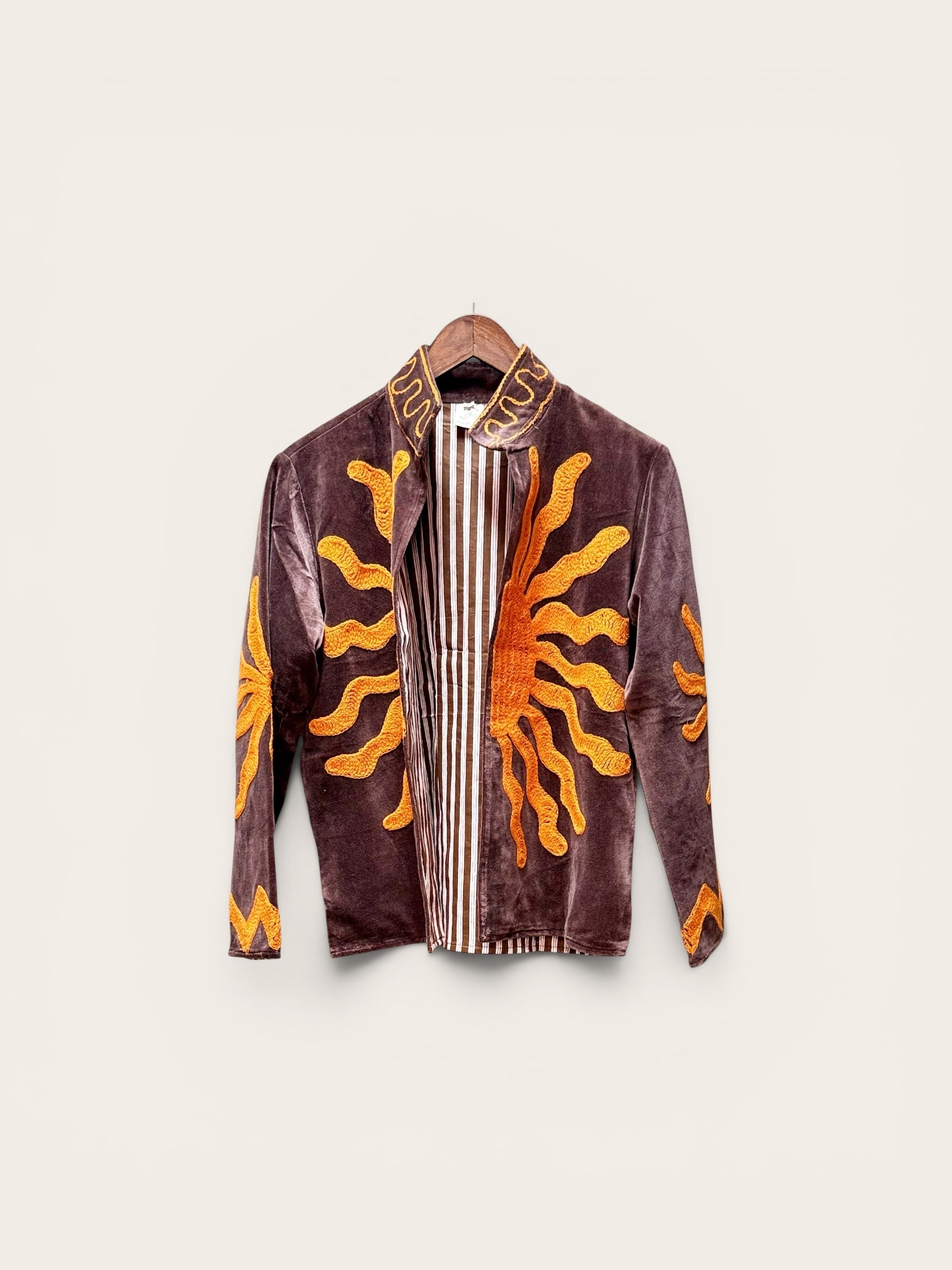 Suzani Velvet Brown Jacket: Orange Sun