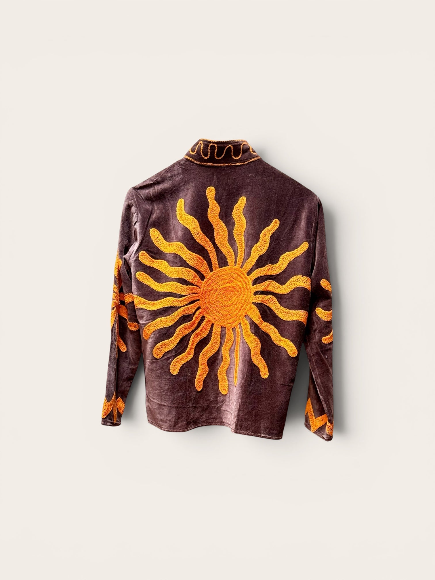 Suzani Velvet Brown Jacket: Orange Sun