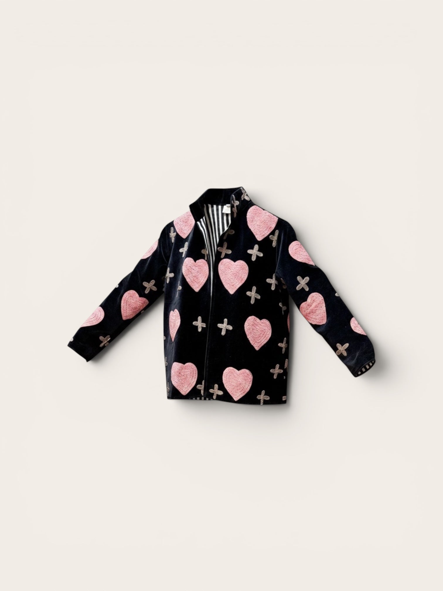 Suzani Velvet Dark Navy Jacket: Pink Heart