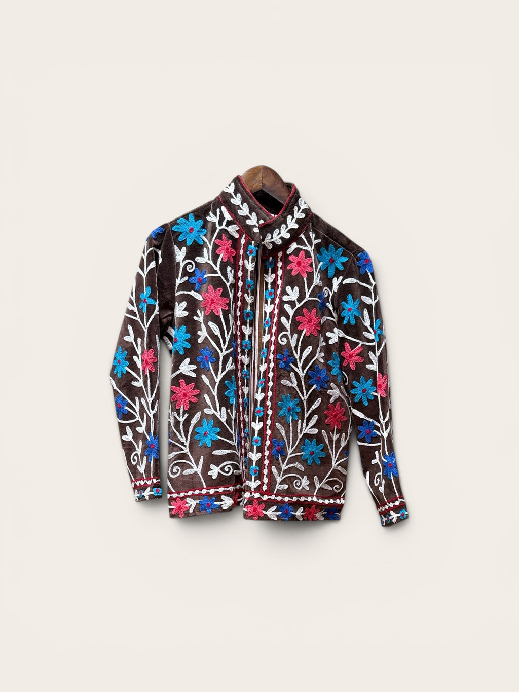 Suzani Velvet Brown Jacket: Multi Floral