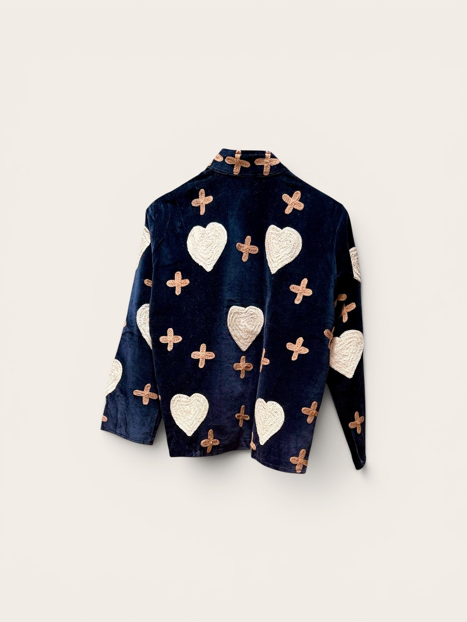 Suzani Velvet Dark Navy Jacket: White Heart