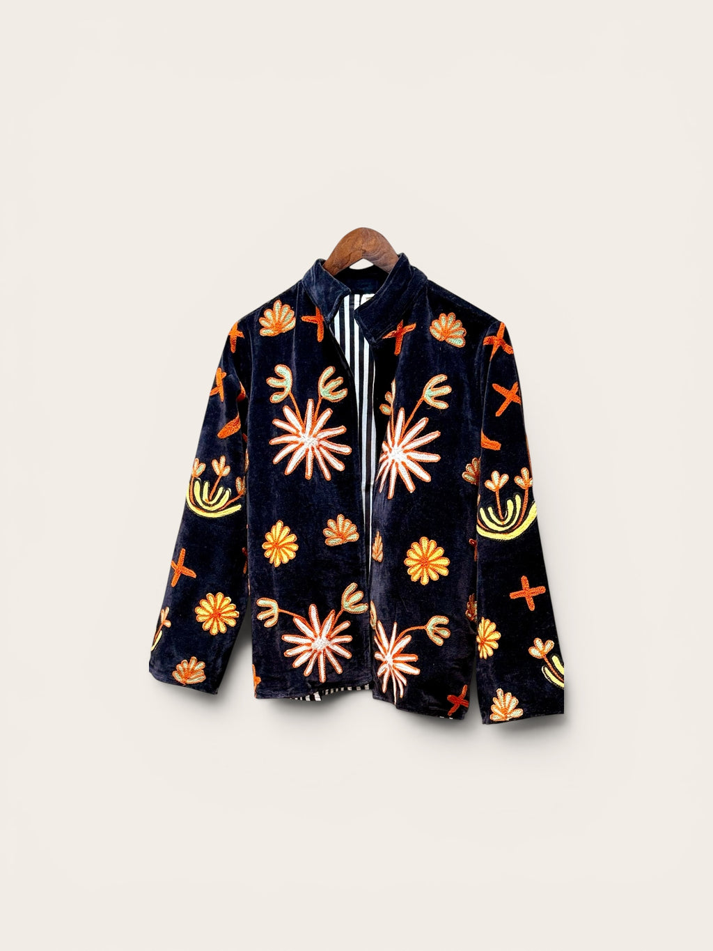 Suzani Velvet Dark Navy Jacket: Safari Leopard