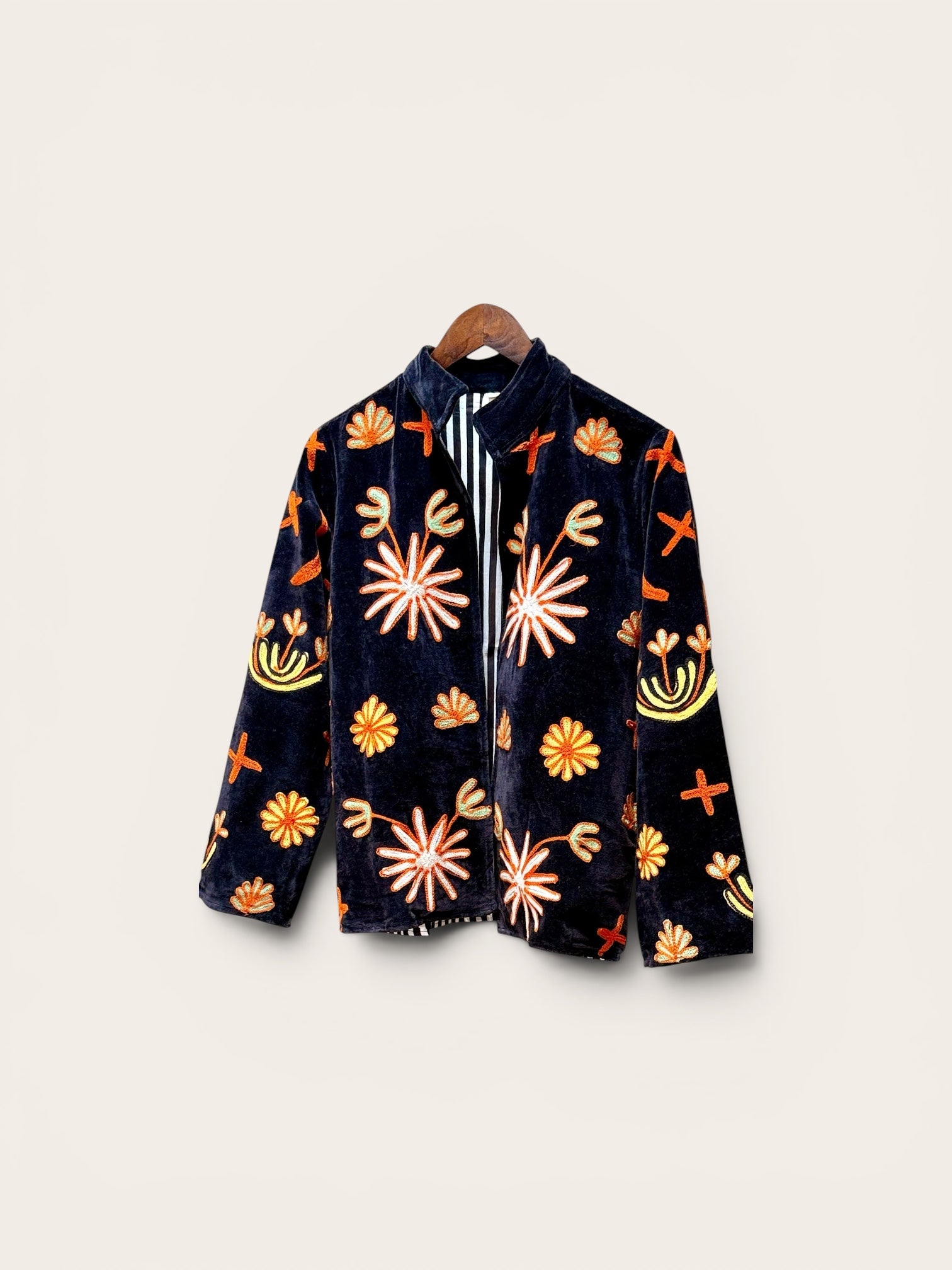 Suzani Velvet Dark Navy Jacket: Safari Leopard