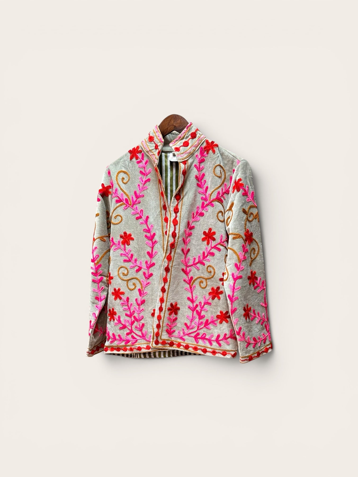 Suzani Velvet Mint Jacket: Pink Floral