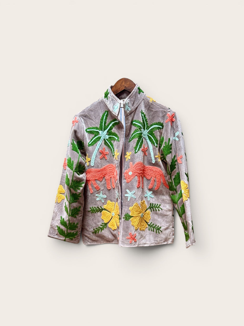 Suzani Velvet Grey Jacket: Safari Rhino