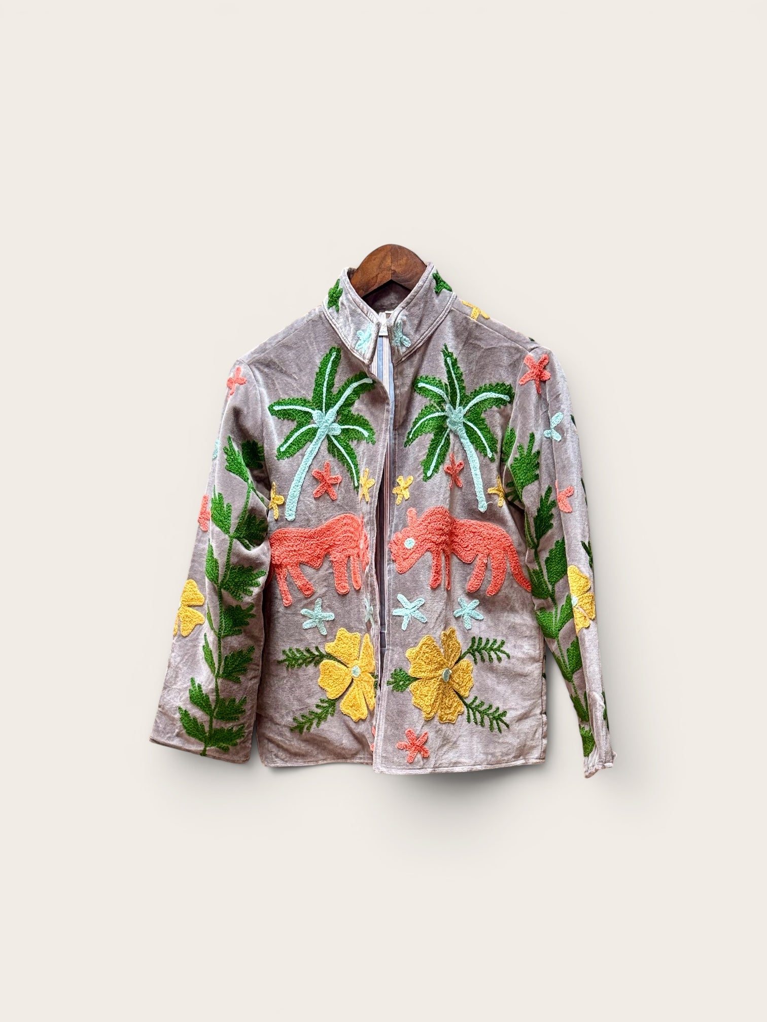 Suzani Velvet Grey Jacket: Safari Rhino