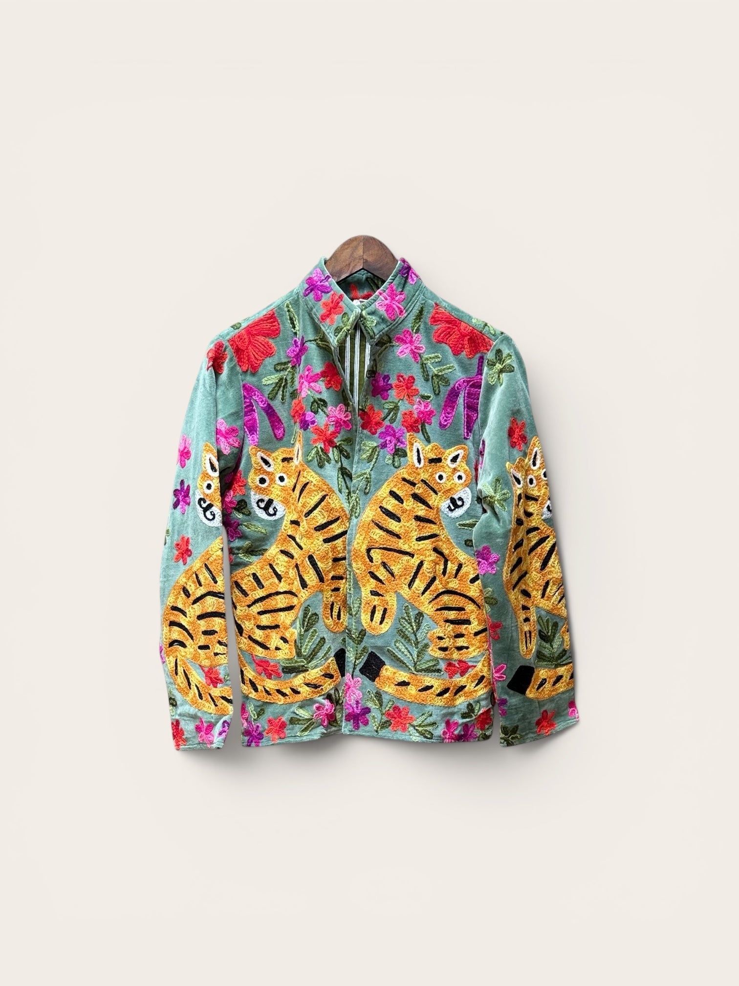 Suzani Velvet Sage Jacket: Tiger