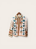 Suzani Denim White Jacket: Floral