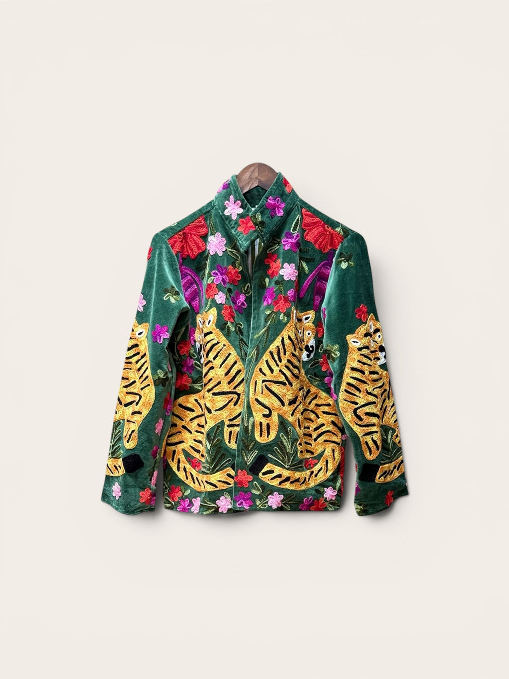 Suzani Velvet Green Jacket: Tiger