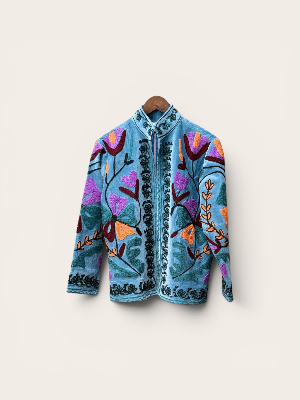 Suzani Aqua Velvet Jacket: Floral