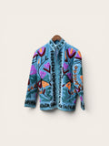 Suzani Aqua Velvet Jacket: Floral