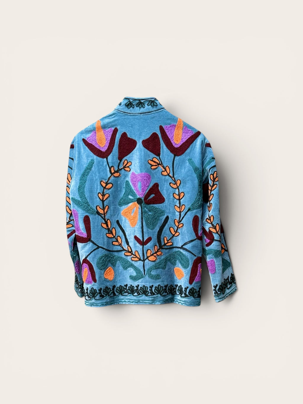Suzani Aqua Velvet Jacket: Floral