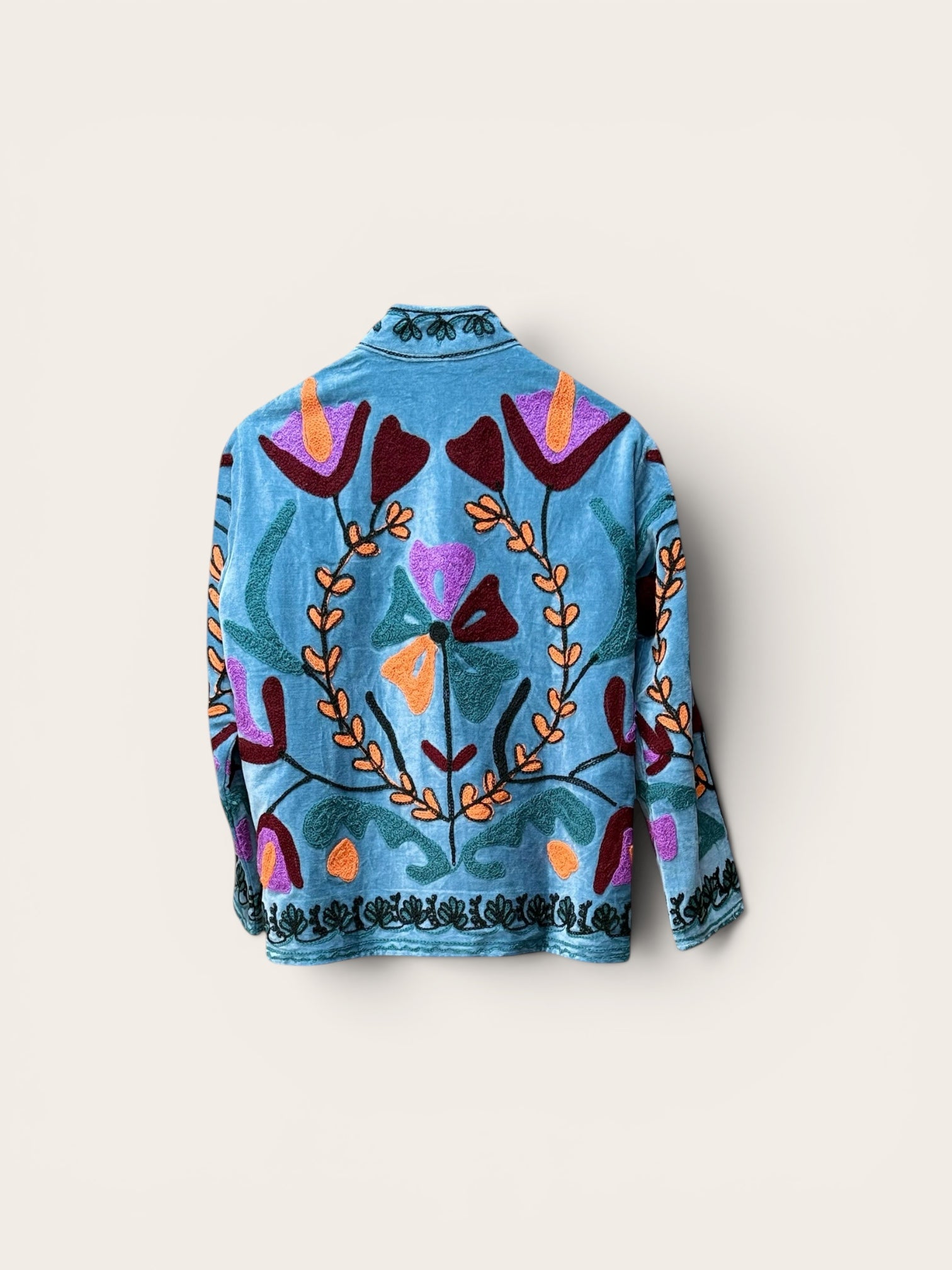 Suzani Aqua Velvet Jacket: Floral