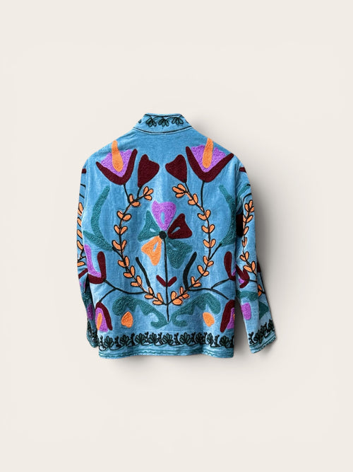 Suzani Aqua Velvet Jacket: Floral