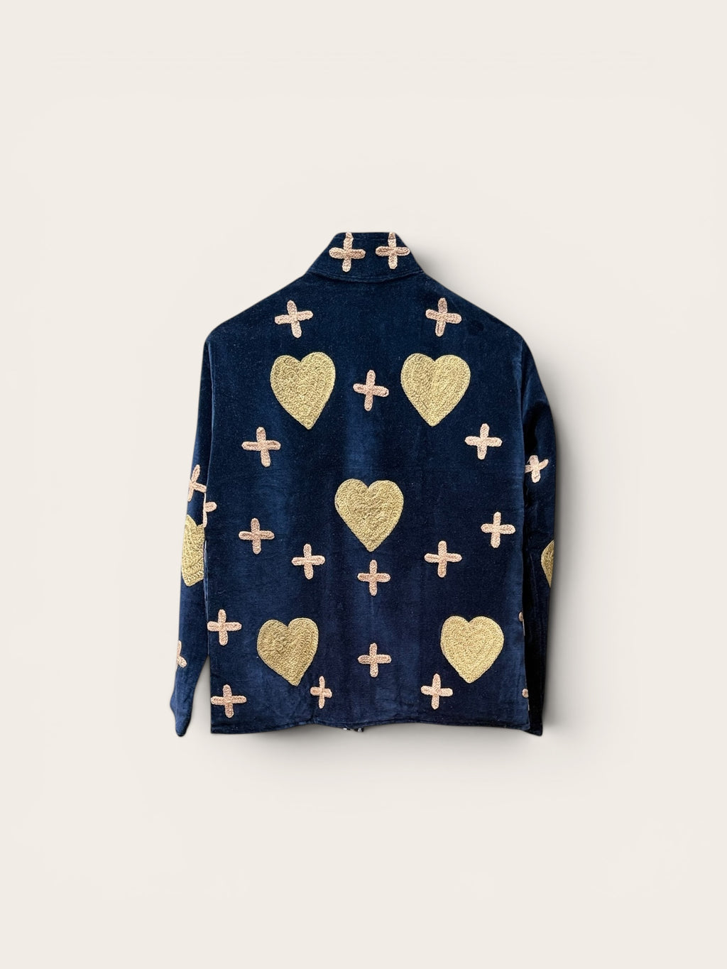 Suzani Velvet Charcoal Jacket: Rust Heart