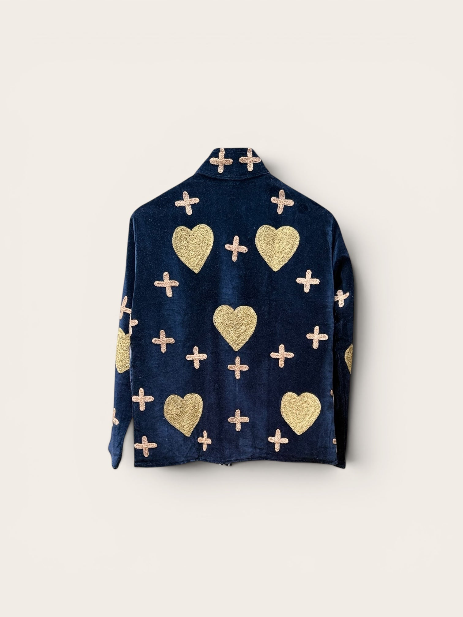 Suzani Velvet Charcoal Jacket: Rust Heart