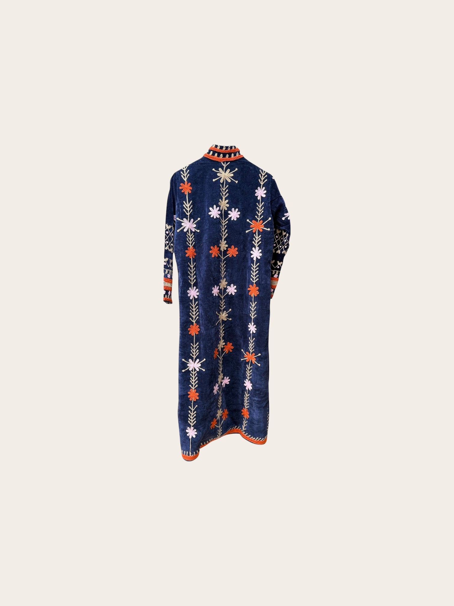 Suzani Velvet Dark Navy Jacket Long: Orange Floral