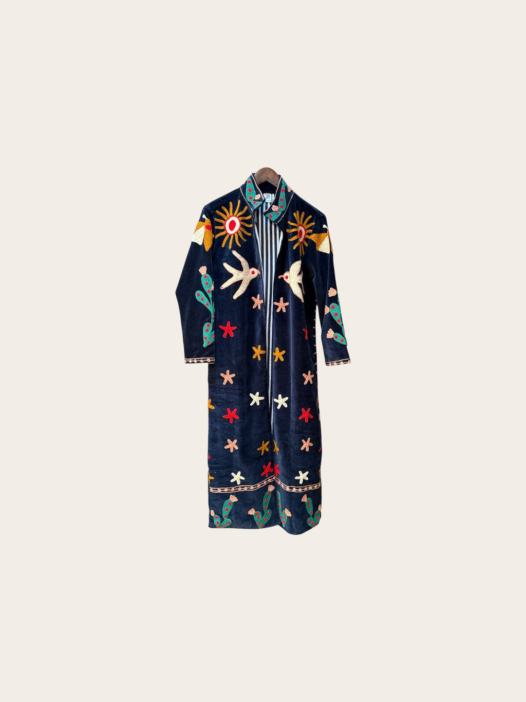 Suzani Velvet Dark Navy Jacket Long: Love & Doves