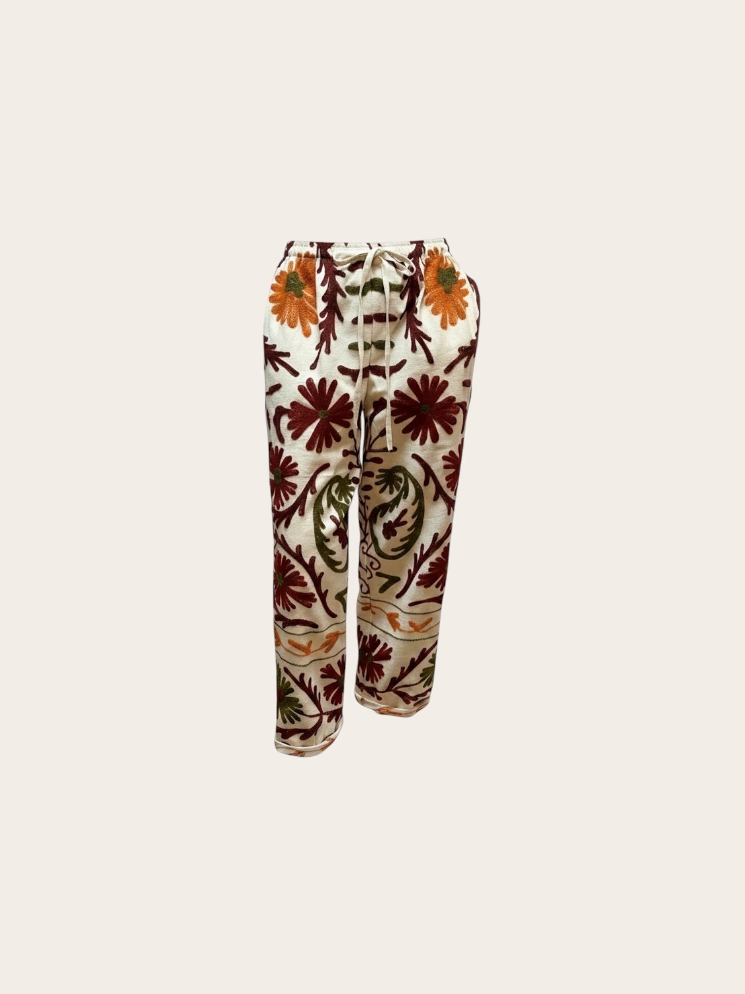 Suzani White with Rust & Olive Cotton Trouser