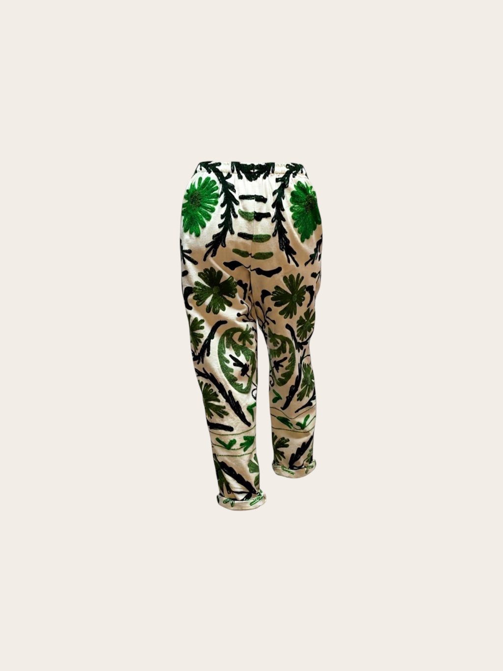 Suzani White with Multi Green Cotton Trouser