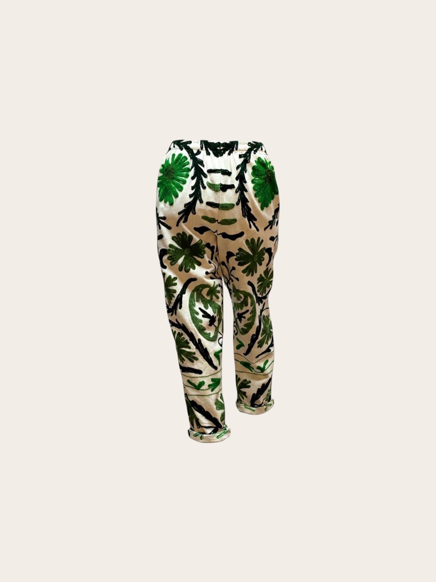 Suzani White with Multi Green Cotton Trouser