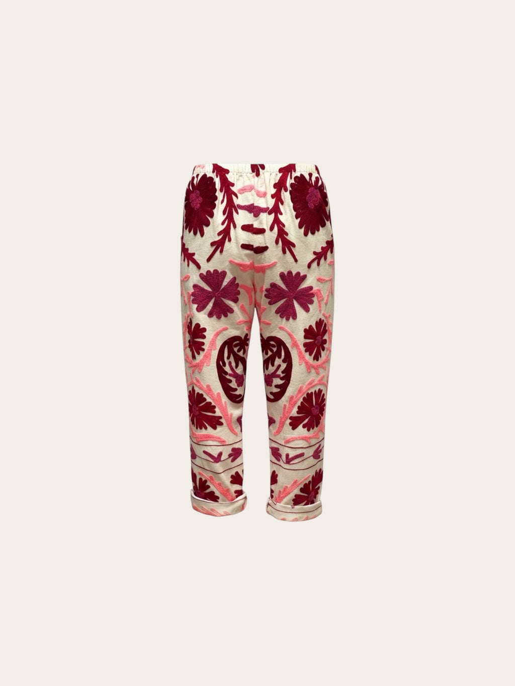 Suzani White with Red & Pink Cotton Trouser